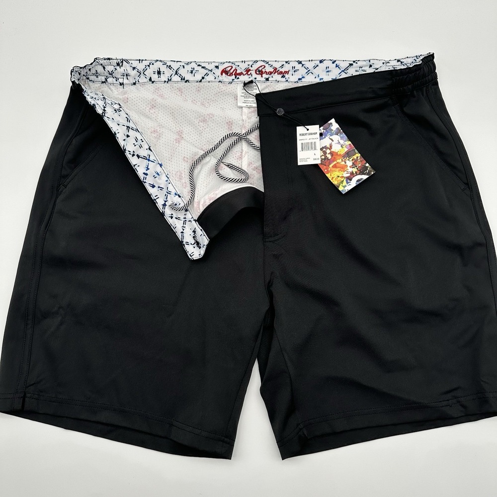 Robert Graham Men's Black Hybrid Lined Swim/Performance Shorts Size L 7" Inseam